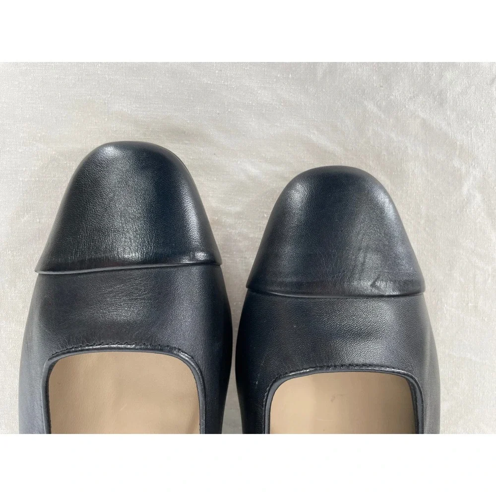 Capezio Womens Shoes 11M Pump Black Leather Cap Toe Low Block Heel